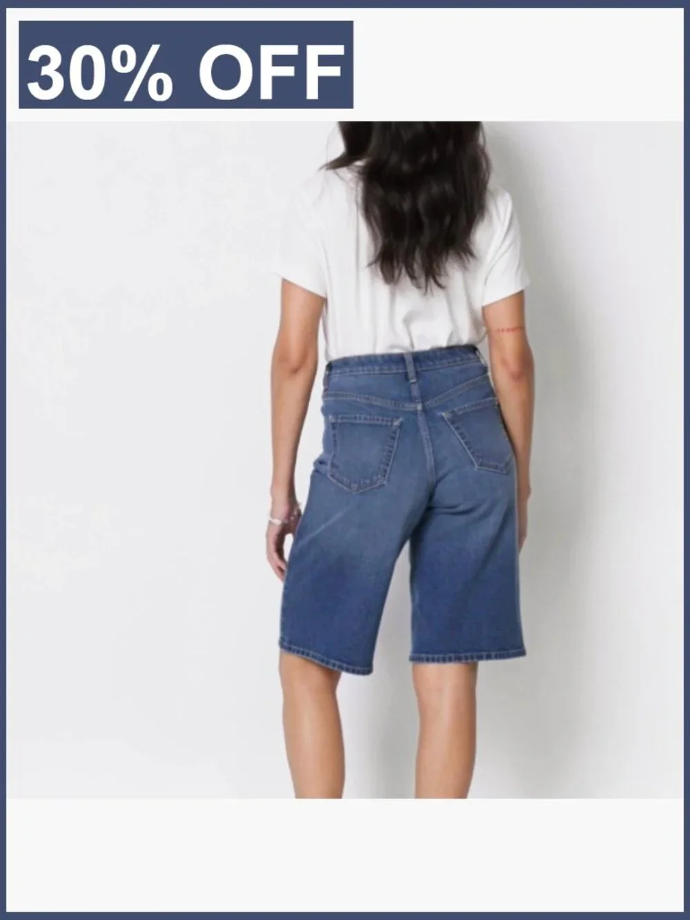 Women's Relaxed-Fit Mid-Rise Long Jean Shorts Bermuda Denim Stretch